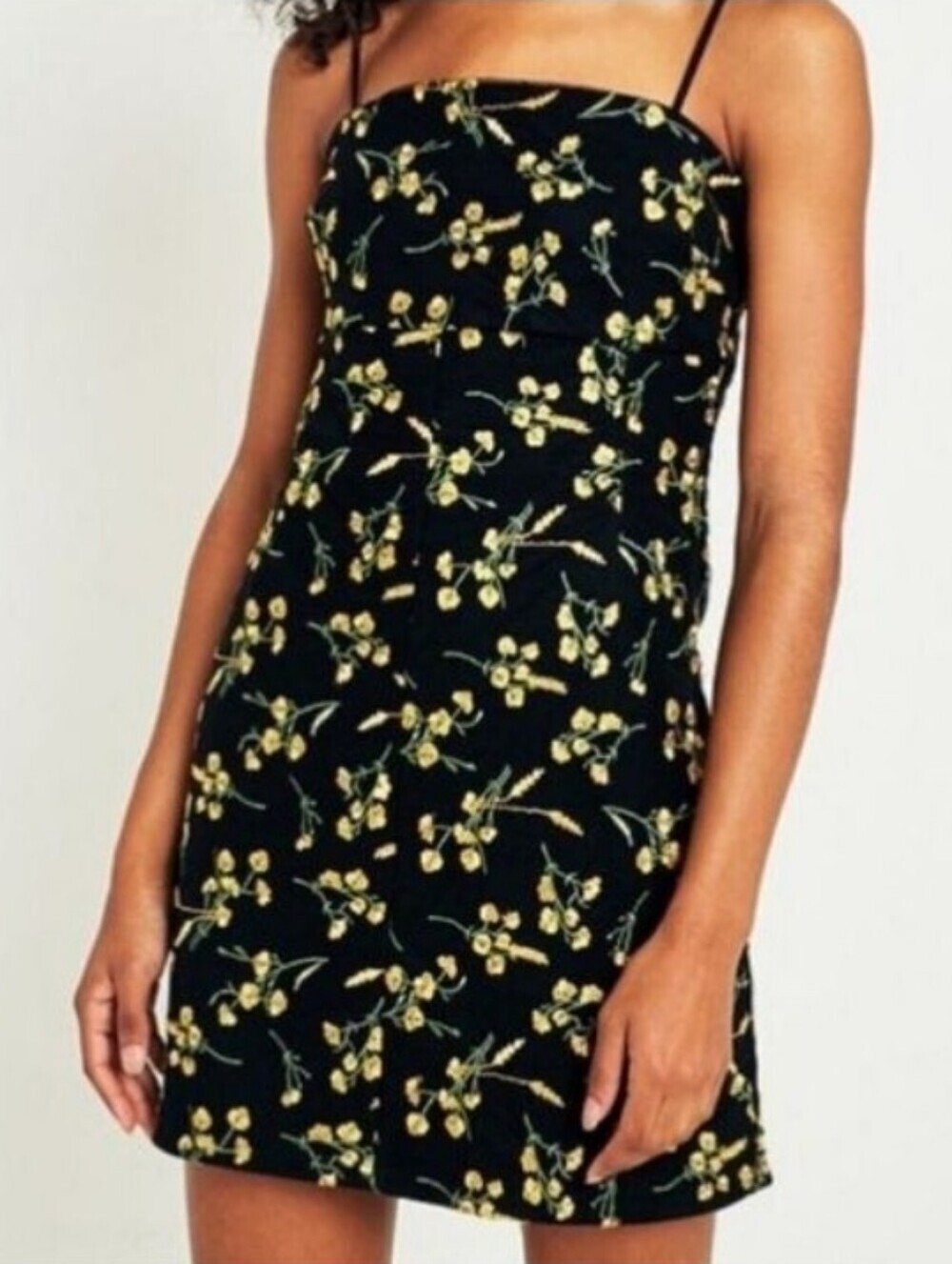 Urban Outfitters Black Yellow Floral Embroidered Sleeveless Mini Dress Large